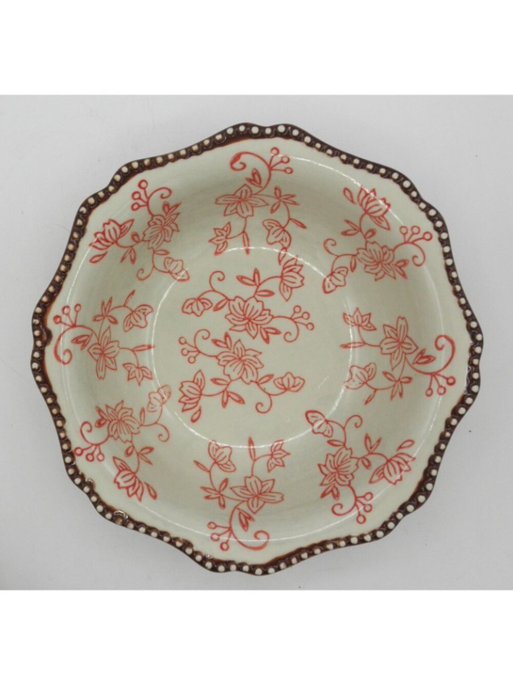 Temptations Cranberry Floral Lace Scalloped Edge 7.5 Inch Cereal Bowls Set of 4 - Picture 5 of 9